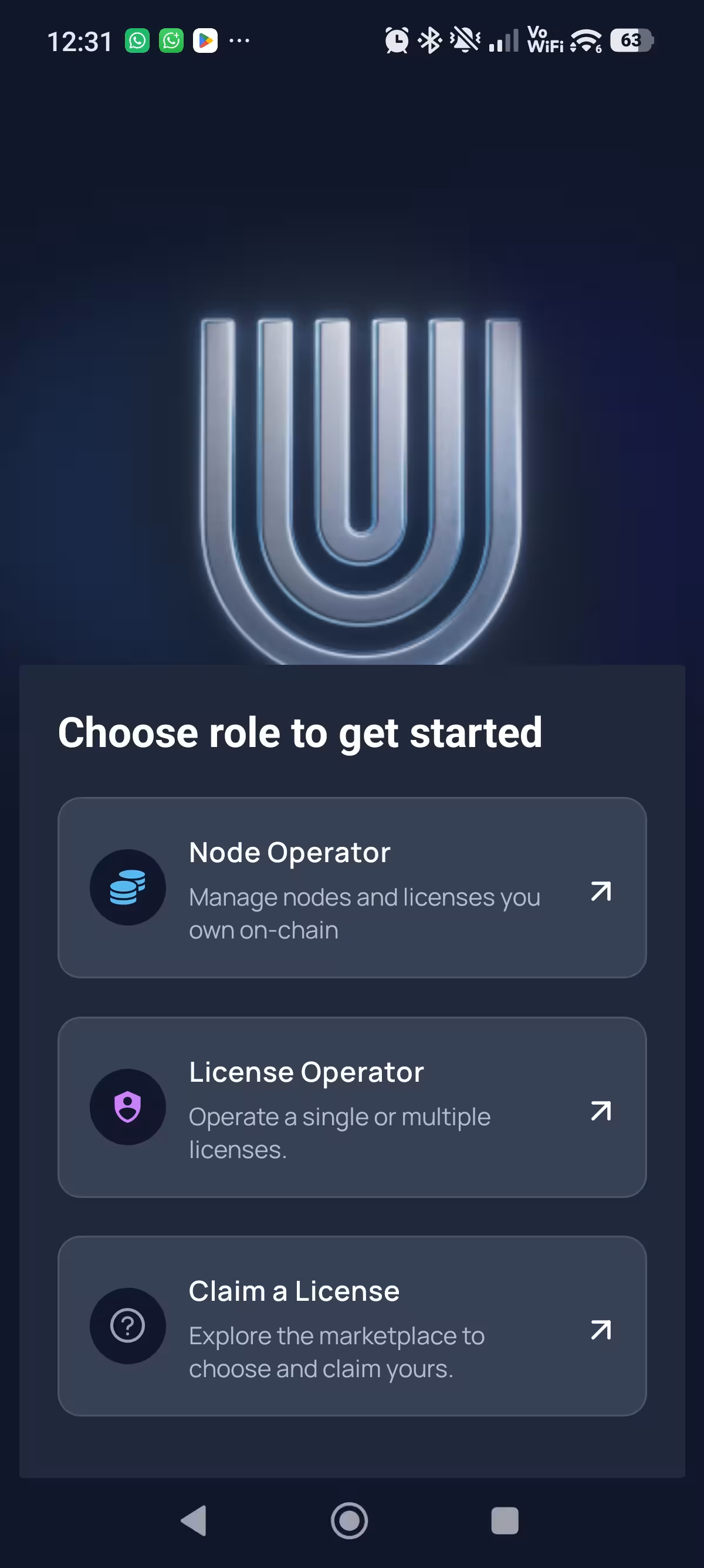 Unetwork role selection screen showing License Operator