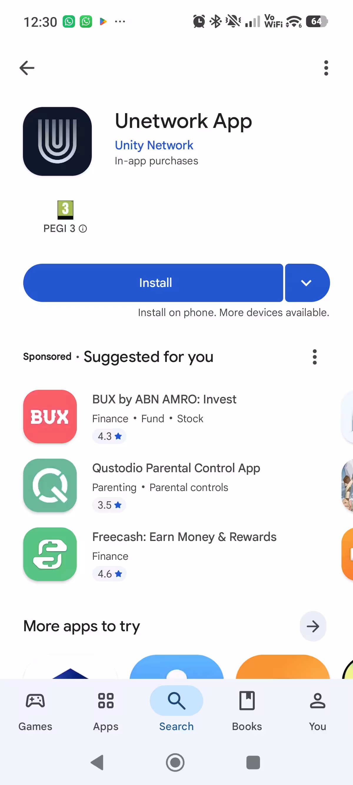 Unetwork app download screen with Google Play option